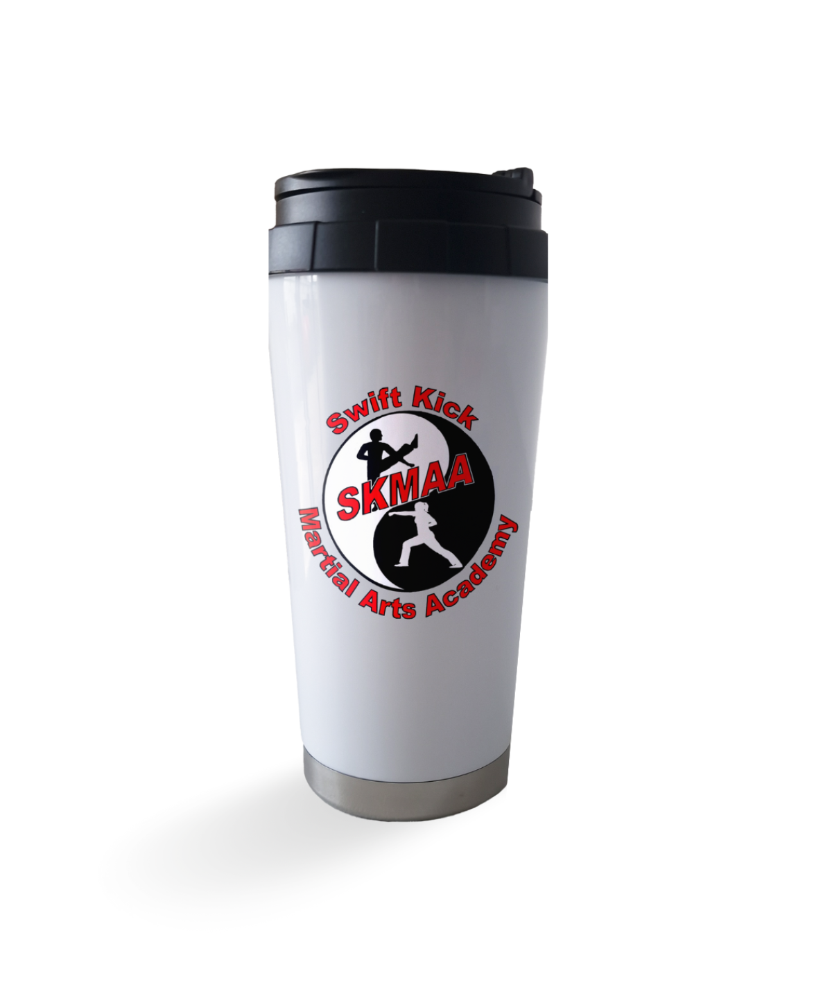 Swift Kick Martial Arts Academy 16oz White Tumbler with Handled Lid