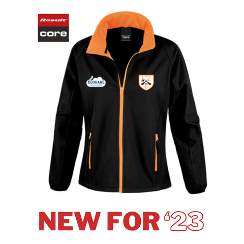 NEW for '23 St. Colums Black Softshell Jacket with Tangerine Trim Adults (Ladies cut)