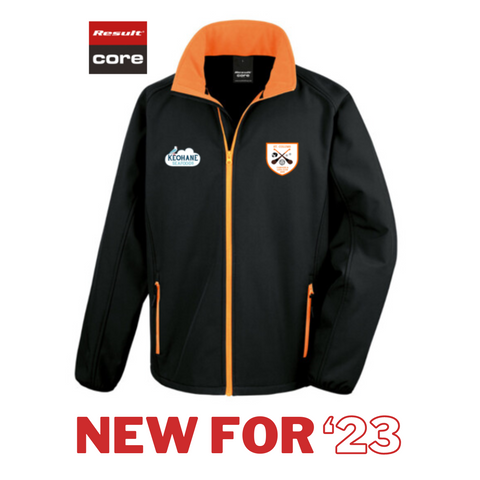 NEW for '23 St. Colums Black Softshell Jacket with Tangerine Trim Adults (Mens/Unisex cut)