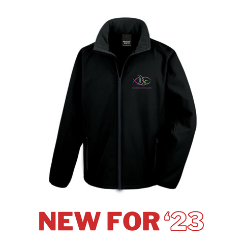 NEW for '23 AURA Swimming Club Dundalk Black Softshell Jacket Adults (Mens/Unisex cut)