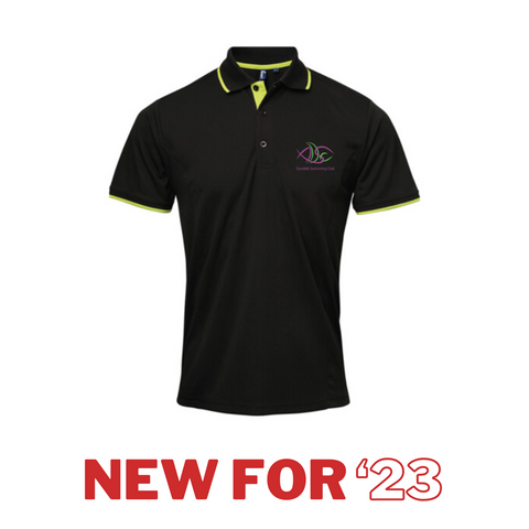 NEW for '23 AURA Swimming Club Dundalk Contrast Polo Black with Lime Green Trim (Men/Unisex cut)