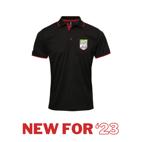 NEW for '23 Beara Ladies GFC Contrast Polo Black with Red Trim (Men/Unisex cut)