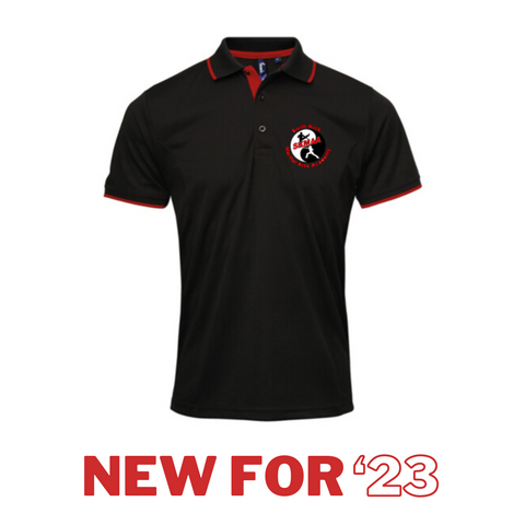 NEW for '23 Swift Kick Martial Arts Academy Contrast Polo Black with Red Trim (Men/Unisex cut)