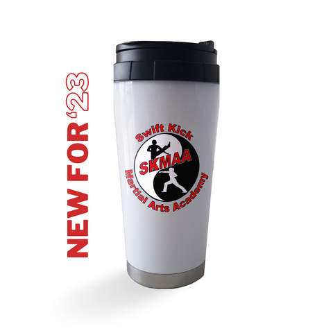 NEW for '23 Swift Kick Martial Arts Academy 16oz White Tumbler with Handled Lid